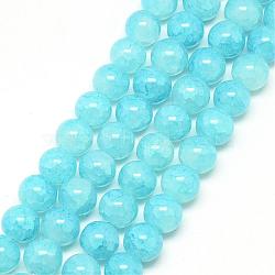 Baking Painted Crackle Glass Bead Strands, Round, Light Sky Blue, 6mm, Hole: 1.3~1.6mm, about 133pcs/strand, 31.4 inch(DGLA-Q023-6mm-YS42)