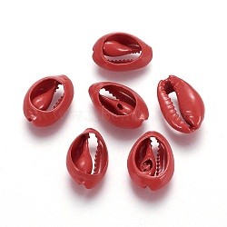 Natural Shell Beads, Dyed, Cowrie Shell, FireBrick, 15~19x10~13x6~7mm, Hole: 1~3mm(BSHE-L036-18B)