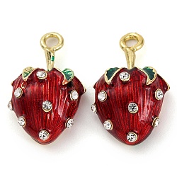 Alloy Enamel With Rhinestone Pendants, Fruits Charms, Strawberry, 20.5x13x7.5mm, Hole: 2mm(PALLOY-S032-02B)