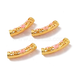 Hollow Alloy Tube Beads, with Enamel, Curved Tube, Matte Gold Color, Pink, 22.5x5mm, Hole: 3mm(ENAM-L039-08MG-01)