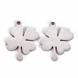 201 Stainless Steel Pendants, Laser Cut, Clover, Stainless Steel Color, 25x18x1mm, Hole: 2mm(STAS-Q238-025)