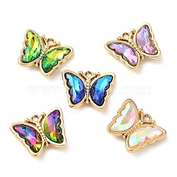 Glass Pendants, with Alloy Findings, Butterfly, Golden, 19.5x23x5mm, Hole: 2mm(PALLOY-P303-01G)