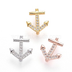 Brass Micro Pave Cubic Zirconia Slide Charms, Lead Free & Cadmium Free, Anchor, Clear, Mixed Color, 14x13x6mm, Hole: 2x11mm(ZIRC-F094-29-RS)