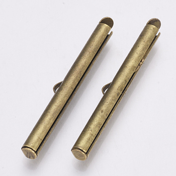 Brass Slide On End Clasp Tubes, Slider End Caps, Antique Bronze, 6x40x4mm, Hole: 1x3mm, Inner Diameter: 3mm
