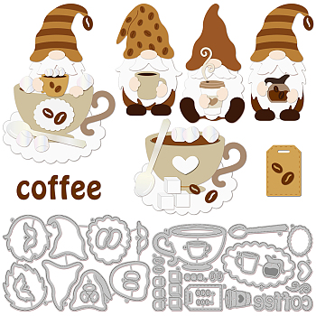 Coffee Theme Carbon Steel Cutting Dies Stencils, for DIY Scrapbooking, Photo Album, Decorative Embossing Paper Card, Stainless Steel Color, Gnome Pattern, 125~136x74~81x0.8mm, 2pcs/set