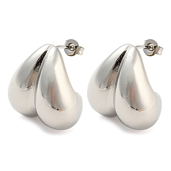 Rack Plating Brass Heart Stud Earrings, Long-Lasting Plated, Cadmium Free & Lead Free, Platinum, 20x19mm