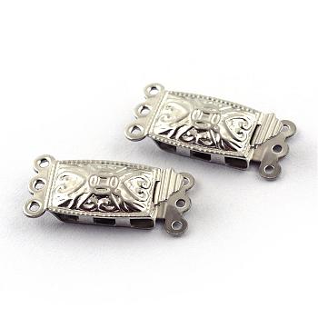 304 Stainless Steel Box Clasps, Rectangle, 6 Hole, 3 Loop, Stainless Steel Color, 10.5x20x4.5mm, Hole: 1mm
