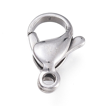 316 Surgical Stainless Steel Lobster Claw Clasps, Manual Polishing, Stainless Steel Color, 12.8x8.4x3.7mm, Hole: 1.5mm