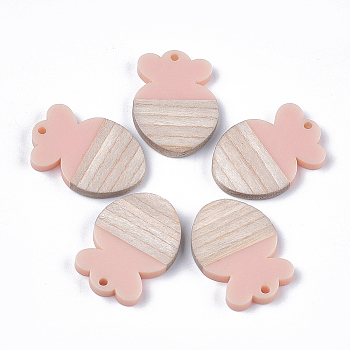 Resin & Wood Pendants, Radish, Pink, 28x20x3.5mm, Hole: 1.6mm