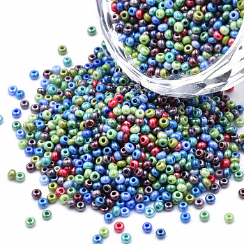 11/0 Czech Opaque Glass Seed Beads, Lustered, Round, Colorful, 2.2x1.5mm, Hole: 0.7mm, about 500g/bag