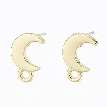 Alloy Stud Earring Findings, with Loop and Steel Pin, Moon with Plastic Protective Cover, Light Gold, 11x7mm, Hole: 1.4mm, Pin: 0.7mm