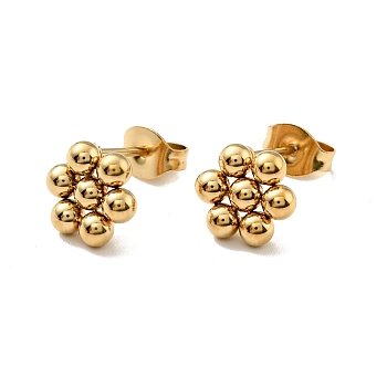 Vacuum Plating 201 Stainless Steel Flower Stud Earrings with 304 Stainless Steel Pins for Women, Golden, 9x8mm, Pin: 0.7mm