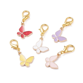 Alloy Enamel Pendants Decoration, with Zinc Alloy Lobster Claw Clasps, Butterfly, Mixed Color, 36mm