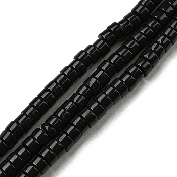 Natural Black Stone Beads Strands, Flat Round/Disc, 3.8~4.2x2~4.5mm, Hole: 0.8~1mm, about 152~180pcs/strand, 15.1~15.5 inch(38.5~39.5cm)