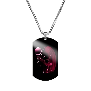 Stainless Steel Constellation Tag Pendant Necklace with Box Chains, Virgo, 23.62 inch(60cm)