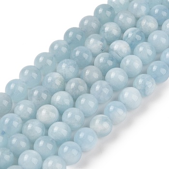 Natural Aquamarine Beads Strands, Grade A, Round, 8mm, Hole: 1mm, about 49pcs/strand, 15.5 inch(39.5cm)