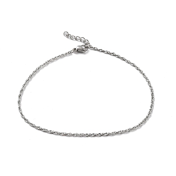 304 Stainless Steel Rope Chains Bracelets, Stainless Steel Color, 9-1/8 inch(23.1cm)