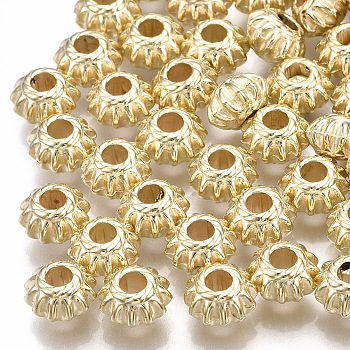 CCB Plastic Beads, Corrugated Rondelle, Light Gold, 7.5x4.5mm, Hole: 2.5mm