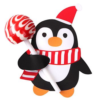 Christmas Theme Penguin Shape Paper Candy Lollipops Cards, for Baby Shower and Birthday Party Decoration, Black, 8x6.2x0.04cm, about 50pcs/bag