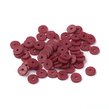 Eco-Friendly Handmade Polymer Clay Beads, Disc/Flat Round, Heishi Beads, Dark Red, 8x0.5~1mm, Hole: 2mm, about 13000pcs/1000g