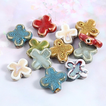 Colorful Porcelain Beads, for DIY Accessories Material, Cross, Colorful, 22x23x7.5mm, Hole: 2.6mm