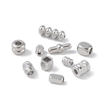 Brass Beads Sets, Mixed Shape, Real Platinum Plated, 3~8x2~3x2~3.5mm, Hole: 0.7~1.6mm, 50pcs/style