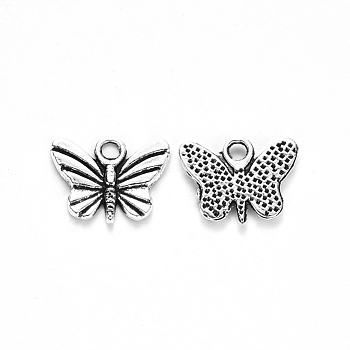 Tibetan Style Alloy Charms, Butterfly, Cadmium Free & Lead Free, Antique Silver, 12x15.5x1.5mm, Hole: 2mm, about 1315pcs/1000g