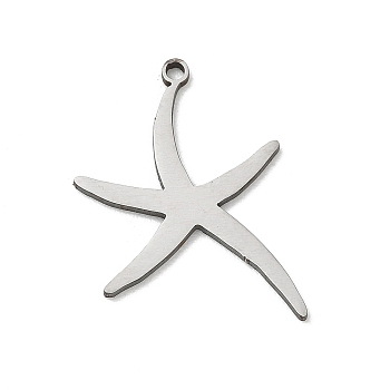 201 Stainless Steel Pendants, Starfish Charms, Laser Cut, Stainless Steel Color, 24.5x23.5x1.5mm, Hole: 1.5mm