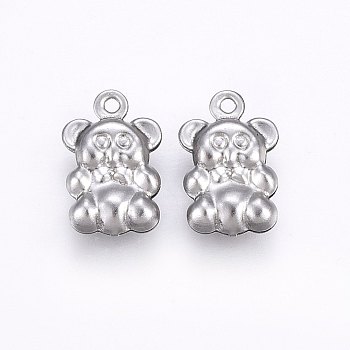 201 Stainless Steel Charms, Bear, Stainless Steel Color, 13x8x3mm, Hole: 1mm