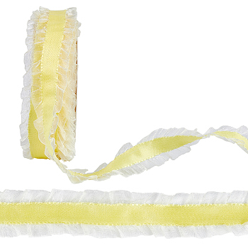 10 Yards Polyester Pleated Lace Trim, Fringe Lace Ribbon for Garment Accessories, Yellow, 1 inch(25mm)