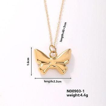 Fashion Elegant Golden Plated Stainless Steel Pendant Necklaces, with Cable Chain for Women Girl, Butterfly, 15.75 inch(40cm)+5cm