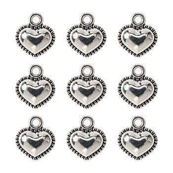 Tibetan Style Alloy Charms, Heart, Cadmium Free & Lead Free, Antique Silver, 13x11.5x5mm, Hole: 2mm, about 684pcs/1000g