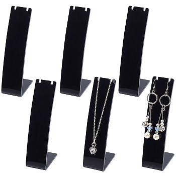 Opaque Acrylic Necklace Display Stands, L-Shaped Rectangle, Black, 3x4.5x11.5cm