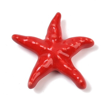 Handmade Porcelain Beads, Starfish, Bright Glazed Porcelain, Red, 39.5~40x41.5~2x10~10.5mm, Hole: 2mm