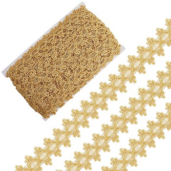 Polyester Lace Ribbons, Floral Lace Trim, Garment Accessories, Gold, 1-3/8 inch(34mm)