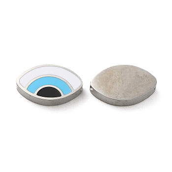 304 Stainless Steel Beads, with Enamel, Stainless Steel Color, Eye, Light Sky Blue, 8x13.5x3mm, Hole: 1.8mm