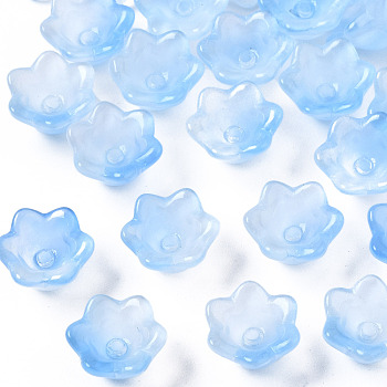 Transparent Two Tone Spray Painted Glass Beads, Flower, Cornflower Blue, 7x11.5x11.5mm, Hole: 1.2mm