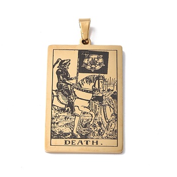 201 Stainless Steel Pendant, Golden, Rectangle with Tarot Pattern, Death XIII, 40x24x1.5mm, Hole: 4x7mm