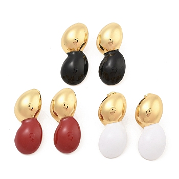 PVD Vacuum Plating Golden 304 Stainless Steel Stud Earrings for Women, with Enamel, Peanut Shapes, Mixed Color, 32.5x14.5mm