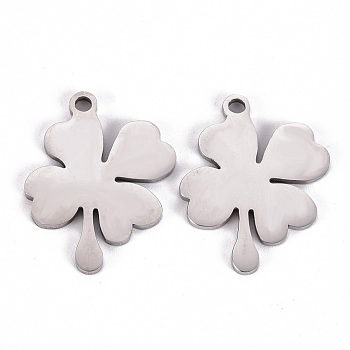 201 Stainless Steel Pendants, Laser Cut, Clover, Stainless Steel Color, 25x18x1mm, Hole: 2mm