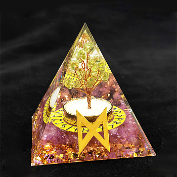 Viking Rune Symbol-Day Orgonite Pyramid Resin Display Decorations, with Natural Yellow Aventurine Chips Inside, for Home Office Desk, 50~60mm