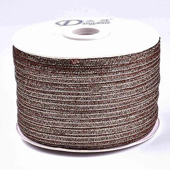 Glitter Metallic Ribbon, Sparkle Ribbon, with Silver and Golden Metallic Cords, Valentine's Day Gifts Boxes Packages, Chocolate, 1/4 inch(5mm), about 300yards/roll(274.32m/roll)