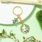 Alloy Enamel Keychain, with Iron Rings, Panda Bamboo, Golden, 78mm(KEYC-YW00192-01)