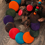 Bohemian Ethnic Style Wood Beaded Multilayer Necklaces & Dangle Earrings Sets, Flat Round, Colorful, 740mm & 44x23mm(WG82ABA-07)