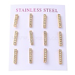 PVD Vacuum Plating 304 Stainless Steel Stud Earring, Long-Lasting Plated, with Rhinestone, Rectangle, Golden, 15x3mm, 12pcs/set(EJEW-C099-08G)