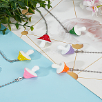 6Pcs 6 Colors Mushroom Resin Charms Ceiling Fan Pull Chain Extenders, with Iron Ball Chain, Mixed Color, 400mm, 1pc/color(HJEW-LP00016)