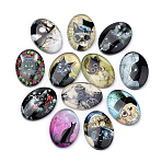 Flat Back Glass Kitten Cabochons, for DIY Projects, Cat Pattern, Oval, Mixed Color, 25x18x5.5mm(X-GGLA-S034-25x18-024)