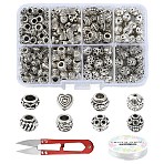 DIY Bracelets Making kits, Including Tibetan Style Alloy Beads, Non-Tarnish Stainless Steel Scissors and Elastic Crystal Thread, Antique Silver, 8.5x7mm, Hole: 1.6mm, 20pcs(DIY-YW0010-52)
