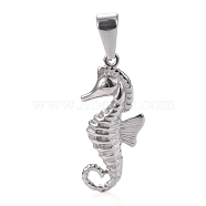 304 Stainless Steel Pendants, Sea Horse, Stainless Steel Color, 29x12.5x4mm, Hole: 8x3.5mm(STAS-H110-12P)