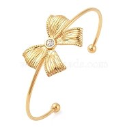 Bowknot 304 Stainless Steel Crystal Rhinestone Open Cuff Torque Bangles for Women, Real 18K Gold Plated, Inner Diameter: 2-3/8x1-3/4 inch(6.1x4.5cm)(BJEW-Z070-02G)